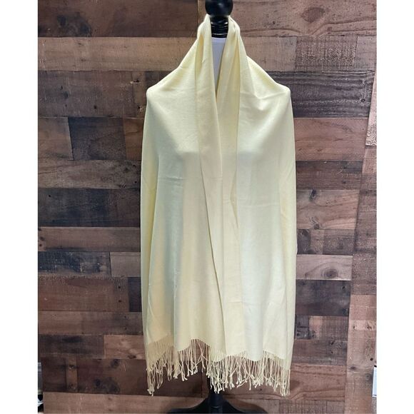 Wrap Scarf 4” Fringe Edge Light Yellow Women Width 28” Length 74” - Picture 10 of 10